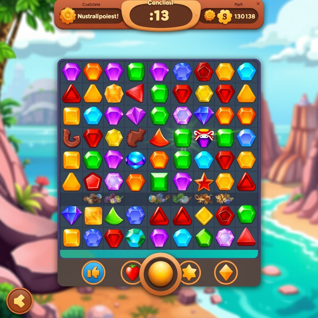 Colorful puzzle game interface showing matching gems and strategic gameplay elements with Australian themed backgrounds