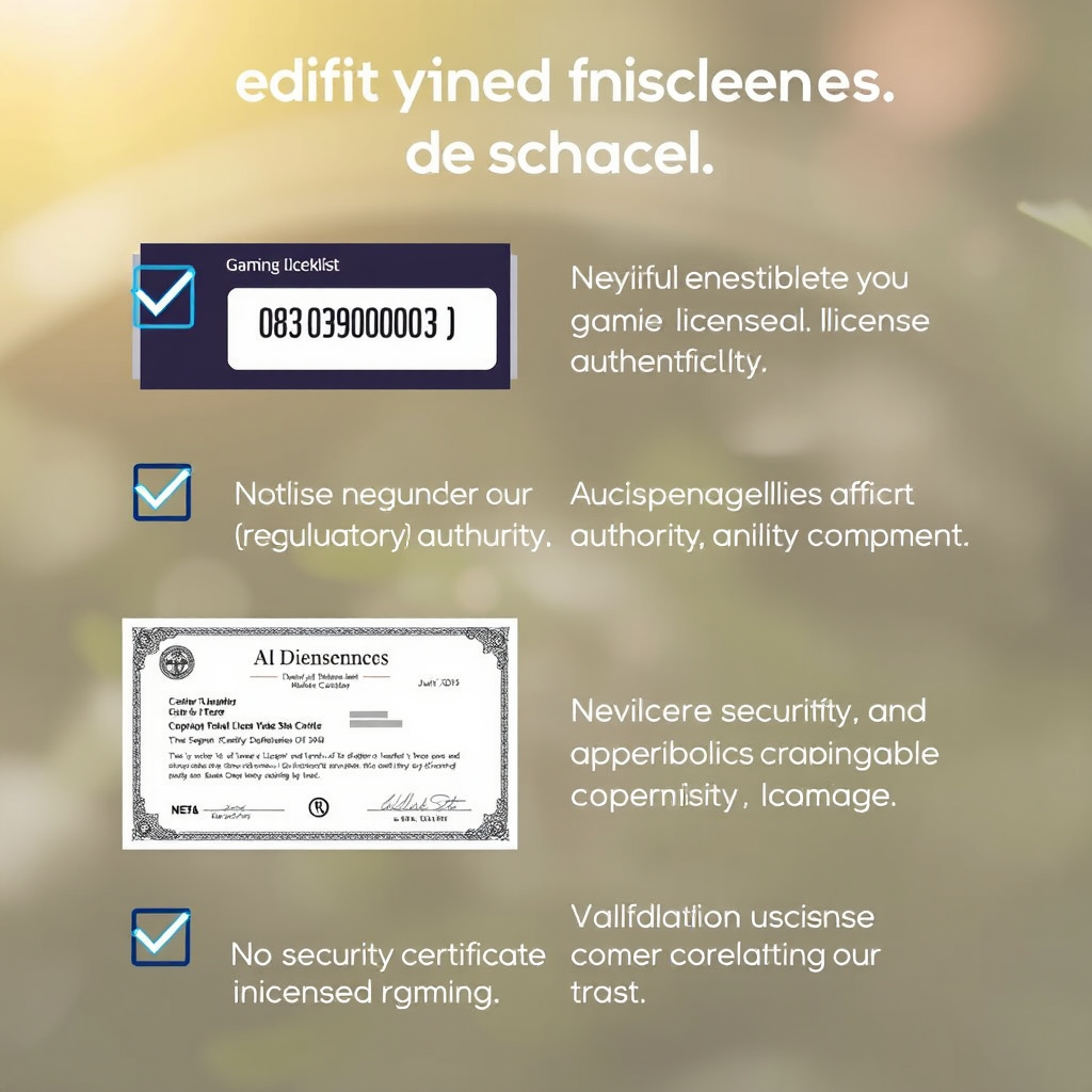 Digital checklist showing steps to verify gaming license authenticity including license number verification, regulatory authority confirmation, and security certificate validation