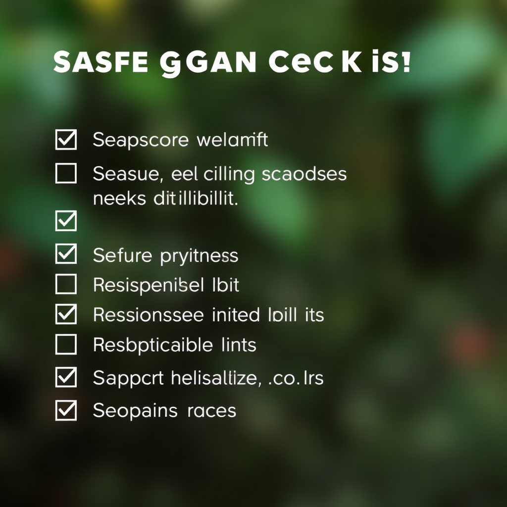 Comprehensive checklist showing safe gaming practices including license verification, secure payments, responsible limits, and support resources for Australian players