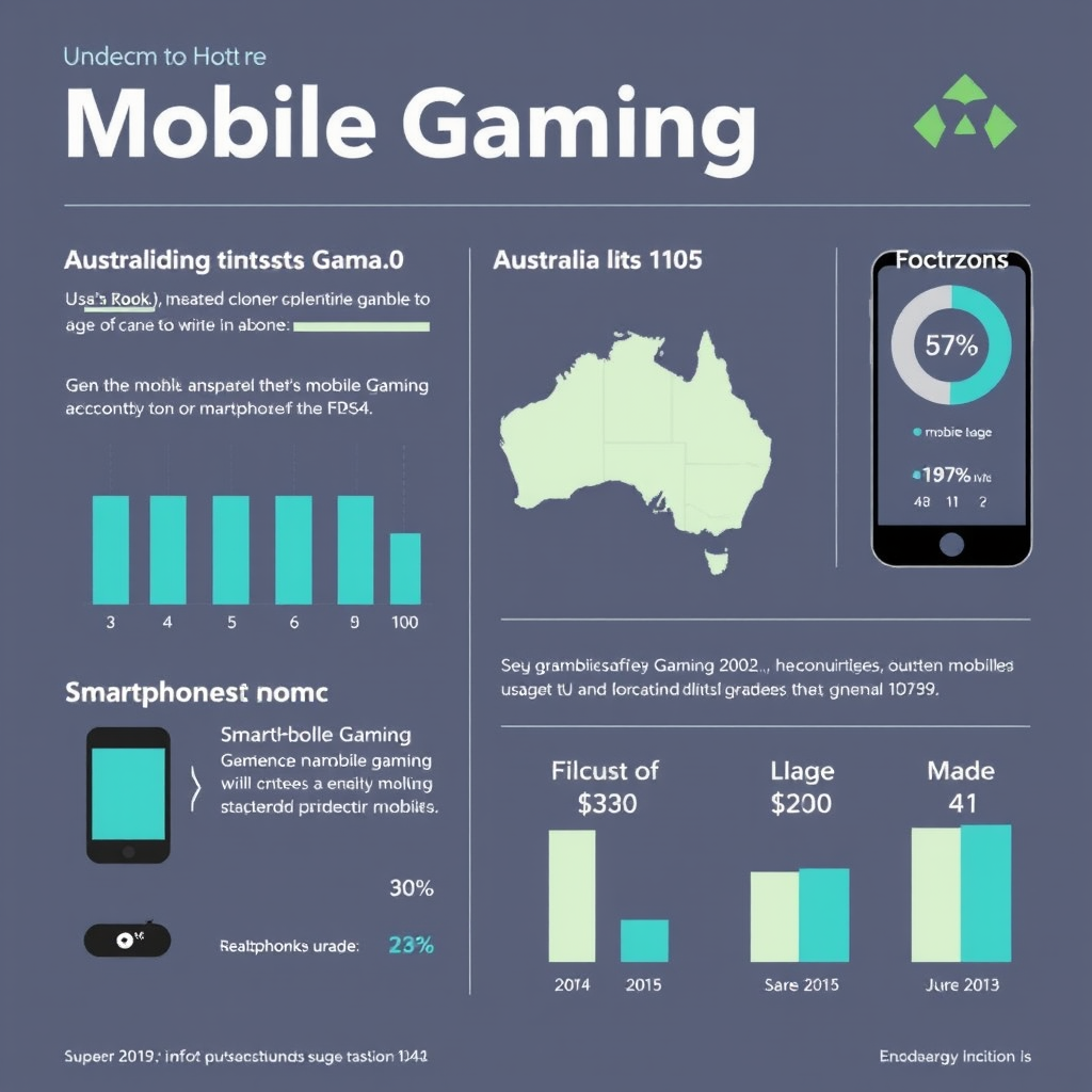 Infographic showing mobile gaming statistics in Australia with charts, graphs, and smartphone usage data